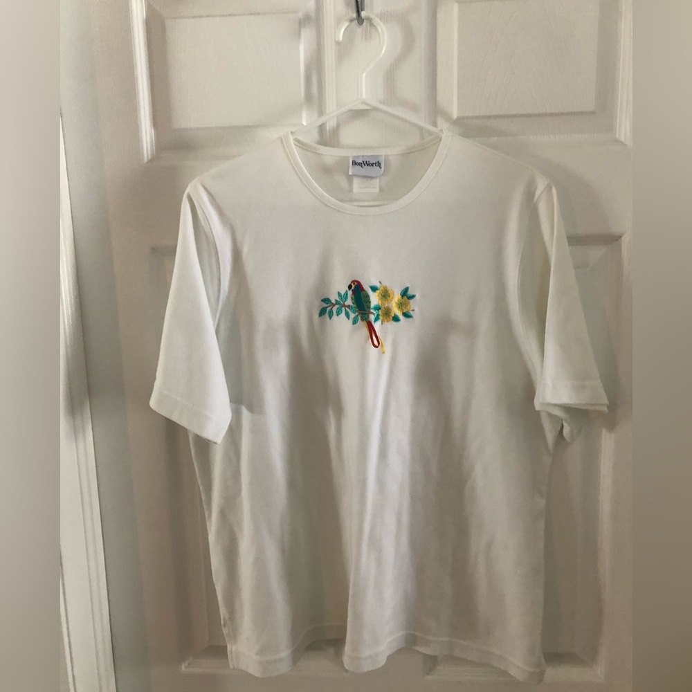 Vintage Bon Worth embroidered colourful parrot T-shirt,